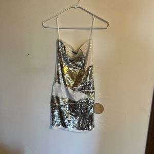 Jennifer Taylor gold white and silver tube seqin dress. Size- s
